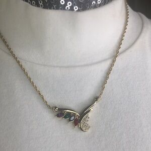 Vintage 90’s gold tone birthstone crystal necklace 17”